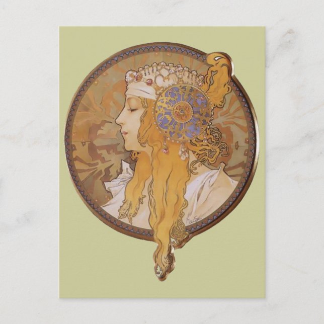 Carte Postale Alphonse Mucha ~ Tête byzantine : La Blonde (Devant)