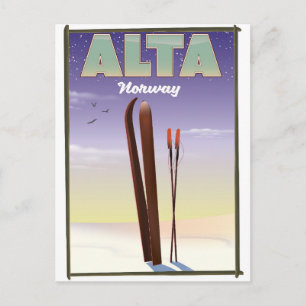 Carte Postale ALTA Norvège affiche de voyage ski