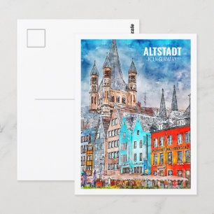 Carte Postale Altstadt Koln Allemagne Fameux Voyage Aquarelle