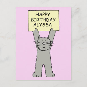 Carte Postale Alyssa Joyeux Chat de dessin d'anniversaire