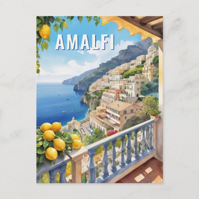 Carte Postale Amalfi Coast Lemon Balcon Vue mer Retro Voyage (Devant)