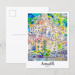 Carte Postale Amalfi Italie Voyage Aquarelle main tirée