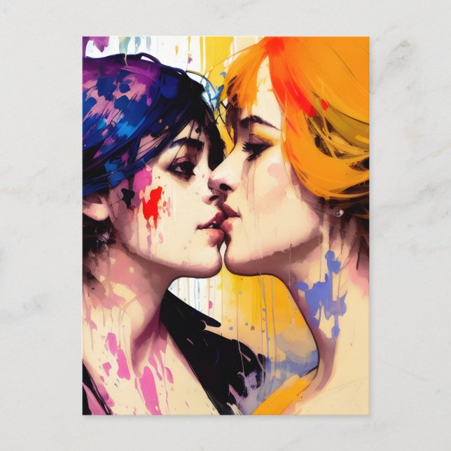Carte Postale Amantes lesbiennes s'embrassent (Devant)