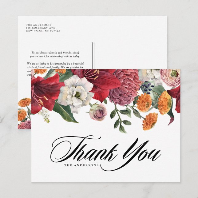Carte Postale Amaryllis botanique et mamans Mariage Merci (Devant / Derrière)