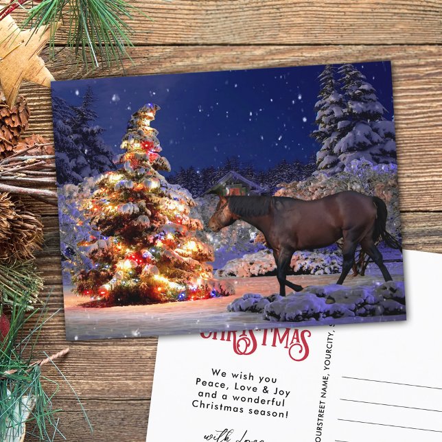 Carte Postale Amateur de cheval sapin de Noël Soirée silencieuse (Créateur téléchargé)