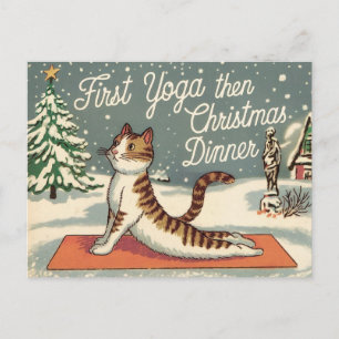 Carte Postale Amateur de yoga Noël Chat Vintage