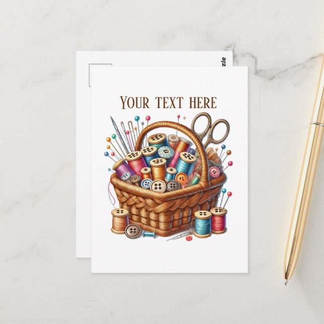 Carte Postale Amateurs de couture mignonne ajouter du texte (Devant/Arrière en situation)