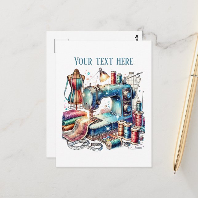 Carte Postale Amateurs de couture mignonne ajouter du texte (Devant/Arrière en situation)