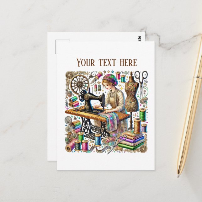 Carte Postale Amateurs de couture mignonne ajouter du texte (Devant/Arrière en situation)