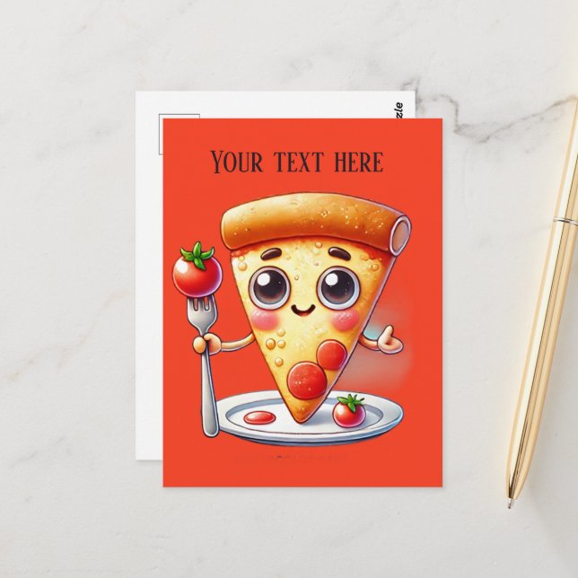 Carte Postale Amateurs de pizza amusante ajouter du texte (Devant/Arrière en situation)