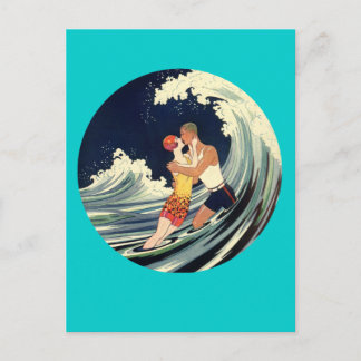 Carte Postale Amateurs de surfer embrasser Illustration Vintage