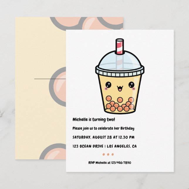 Carte Postale Amber Orange Kawaii Bubble Tea Party (Devant / Derrière)