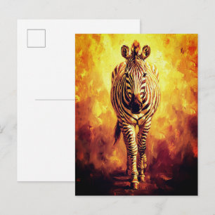 Carte Postale Âme du Zèbre de la Jungle Peinture à l'Huile Dorée