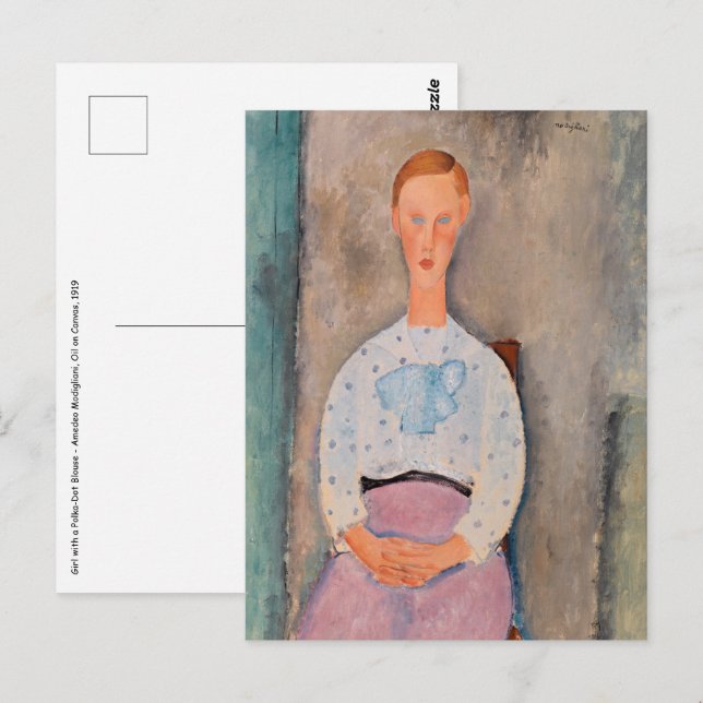 Carte Postale Amedeo Modigliani - Une fille avec une blouse Polk (Devant / Derrière)