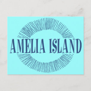 Carte Postale Amelia Island en bleu avec design solaire