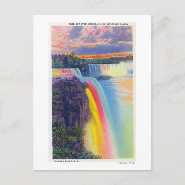 Carte Postale American and Horseshoe Falls à Dusk (Devant)