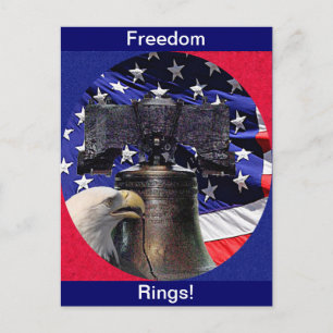 Carte Postale American Bald Eagle, Bell et drapeau