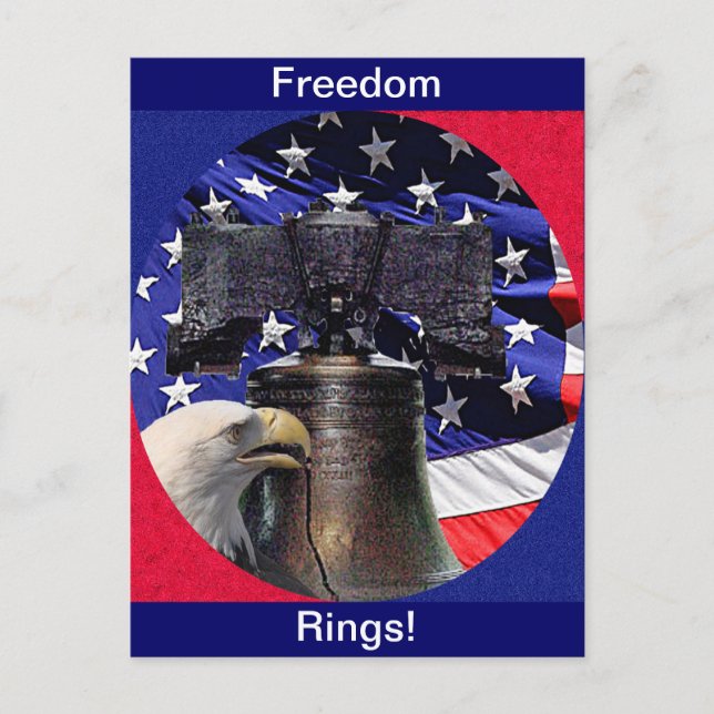 Carte Postale American Bald Eagle, Bell et drapeau (Devant)
