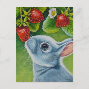 Carte Postale American Blue Rabat & Strawberries Watercolor Art