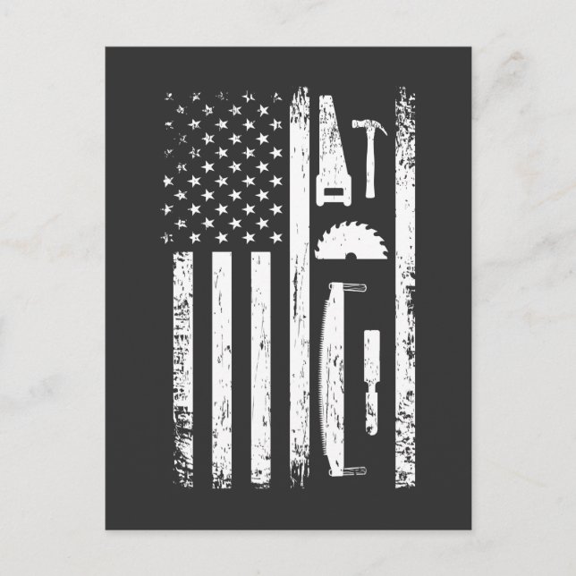 Carte Postale American Flag Carpenter Tools Woodworker Crafsman (Devant)