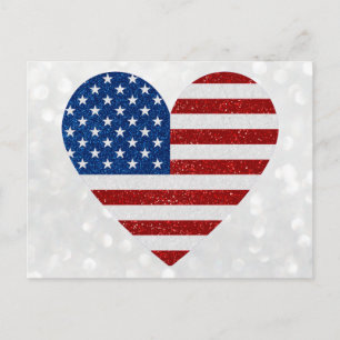 Carte Postale American Flag Heart 4 juillet Parties scintillant