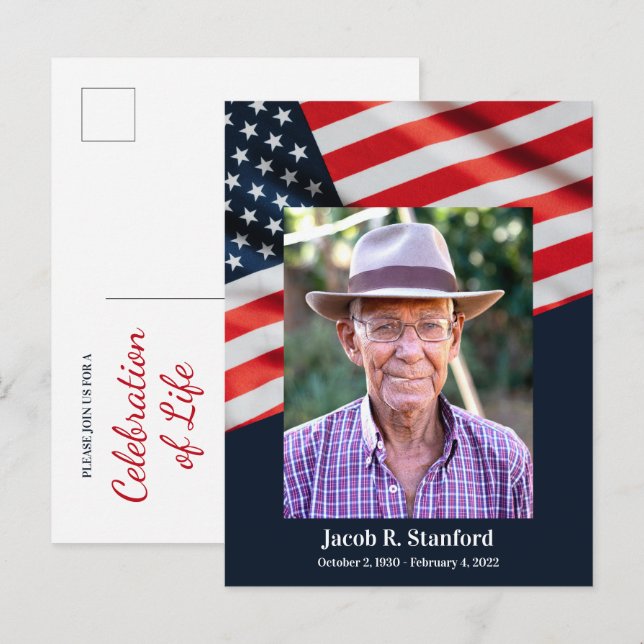 Carte Postale American Flag Photo Celebration of Life Memorial (Devant / Derrière)