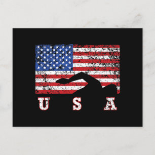 Carte Postale American Flag Swimming USA Cadeau Swim Team Premiu