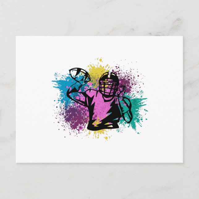 Carte Postale American Football Grungy Couleurs Splashes (Devant)