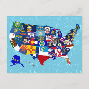 Carte Postale American Map State Flags Mosaic