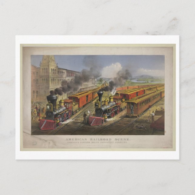 Carte Postale American Railroad Scene, 1874, Currier & Ives (Devant)