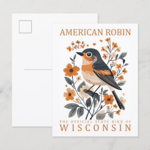Carte Postale American Robin Bird of Wisconsin Travel