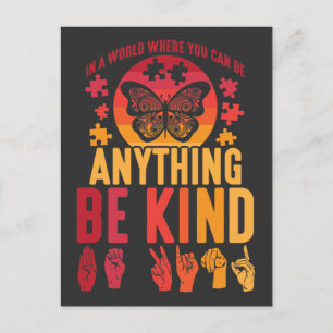 Carte Postale American Sign Language Be Kind Puzzle Butfly