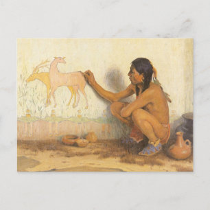 Carte Postale Amérindien vintage, artiste indien par souris
