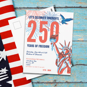 Carte Postale Amérique 250e rétro statue de la Liberté Invitatio