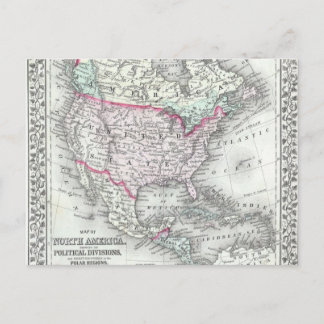 Carte Postale Amérique du Nord et États-Unis Antique Map