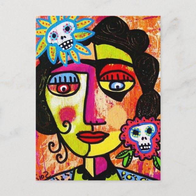 Carte Postale Amethyst Sugar Crâne Mexicaine Femme (Devant)