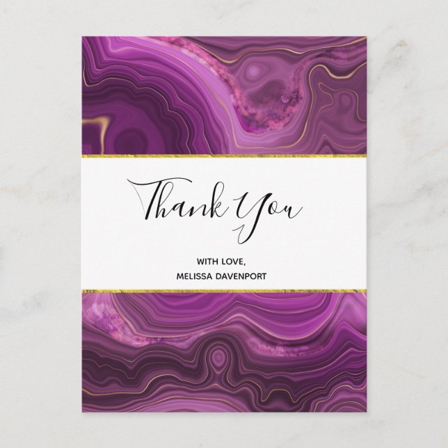 Carte Postale Améthyste Violet Et Merci D'Agate Abstrait Or (Devant)