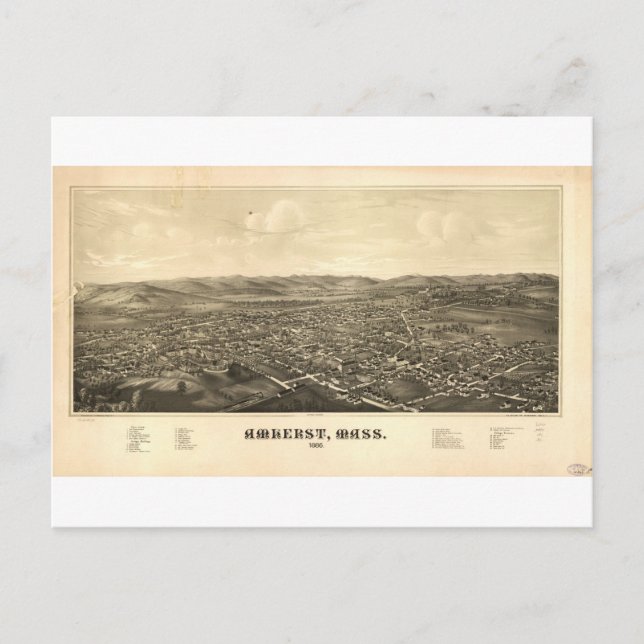 Carte Postale Amherst, Massachusetts en 1886 (Devant)