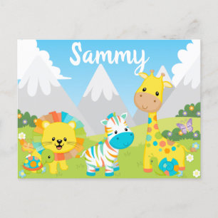 Carte Postale Amis de la jungle colorés et mignons pour enfants