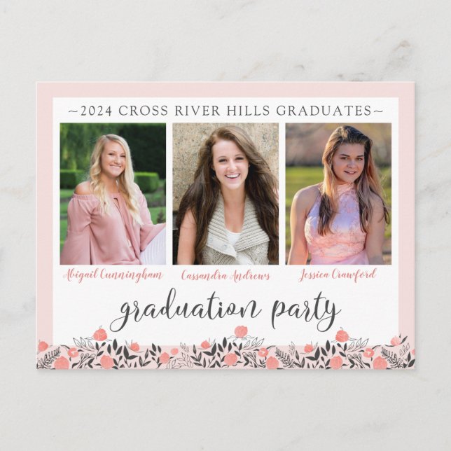 Carte Postale Amis frères et soeurs Graduation Party Blush Flora (Devant)