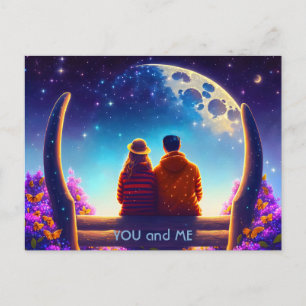 Carte Postale Amis ou amoureux sur un banc au clair de lune