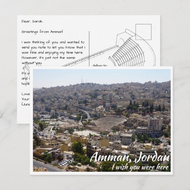 Carte Postale Amman Jordan avec théâtre romain de Afar (Devant / Derrière)