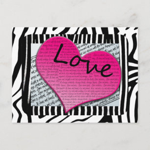 Carte Postale Amour 1 Corinthiens 13 Coeurs rose Zèbre