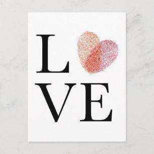 Carte Postale Amour avec coeur rouge empreinte digitale