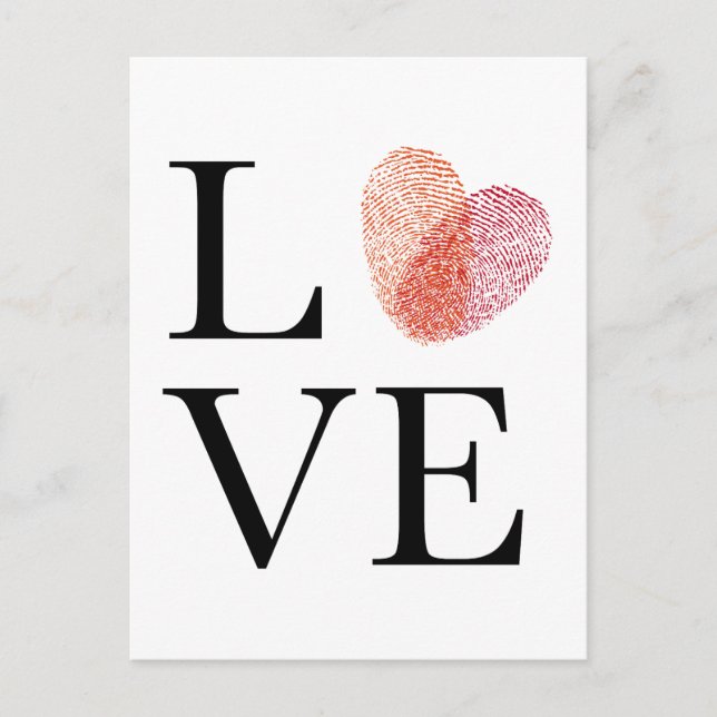 Carte Postale Amour avec coeur rouge empreinte digitale (Devant)