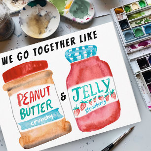 Carte Postale AMOUR Beurre d'arachide et Jelly Amis de l'aquarel