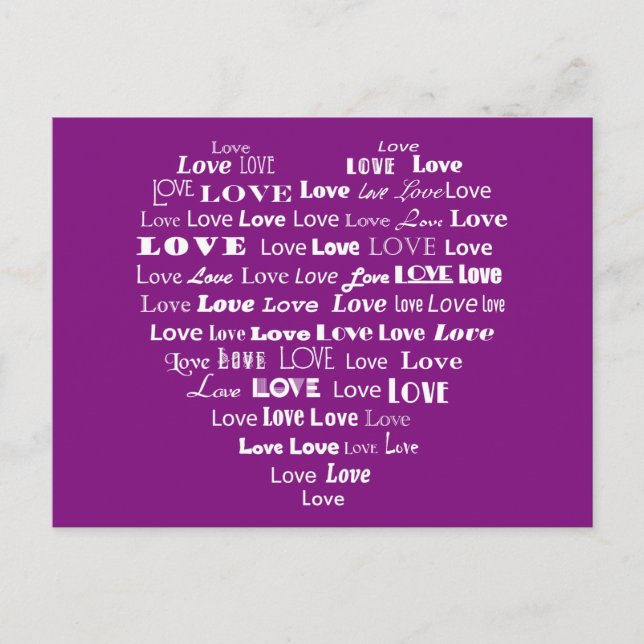 Carte Postale Amour Coeur Mot Cloud - Blanc sur Améthyste Violet (Devant)
