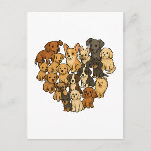 Carte Postale Amour de chiot - Cœur fait de chiens