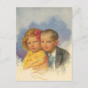 Carte Postale Amour de chiots, Enfant rétro, Portrait de garçon 