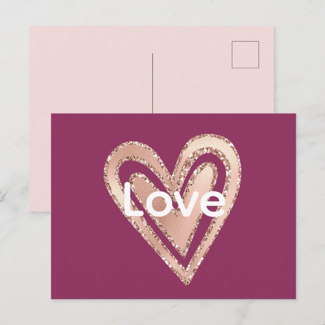 Carte Postale Amour de cœur rose magenta (Devant / Derrière)
